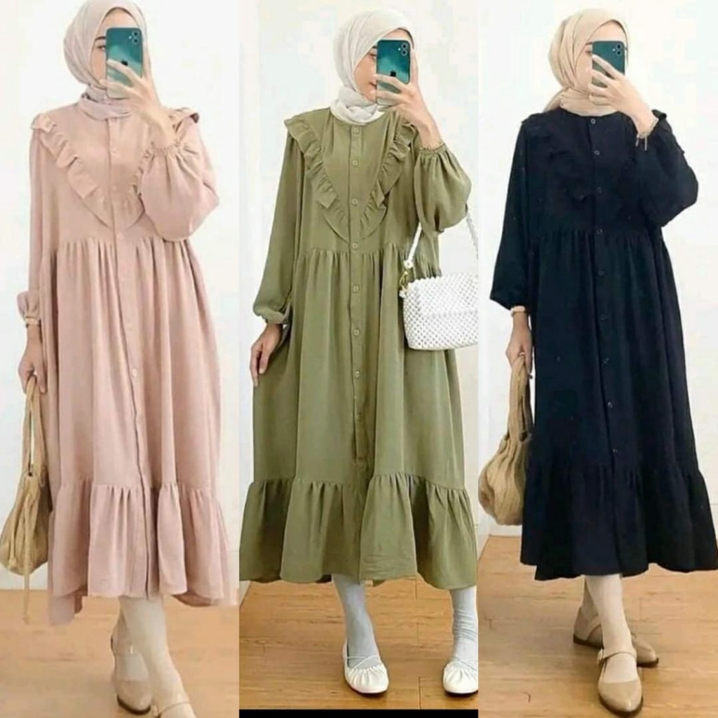 (BEST SELLER) LONG TUNIK KRIONA MIDI DRESS REMPEL DAILY BUSUI DRESS WOLPEACH