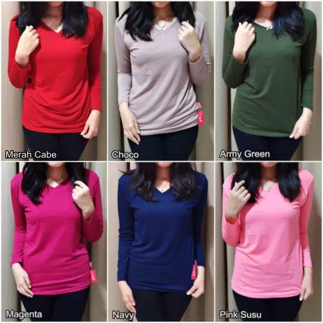 (1kg=8pcs) MANSET V-NECK LENGAN PANJANG /Kaos Polos Basic VNECK PANJANG  /  t-shirt / Atasan Pakaian