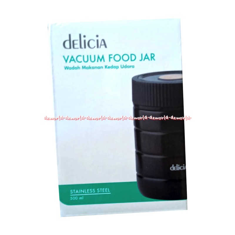 Delicia Vacuum Food Jar 500ml Wadah Makan Kedap Udara Thermal Food Jar 500 ml Tempat Makanan Tempat Bekel Model Tabung Warna Hitam Black