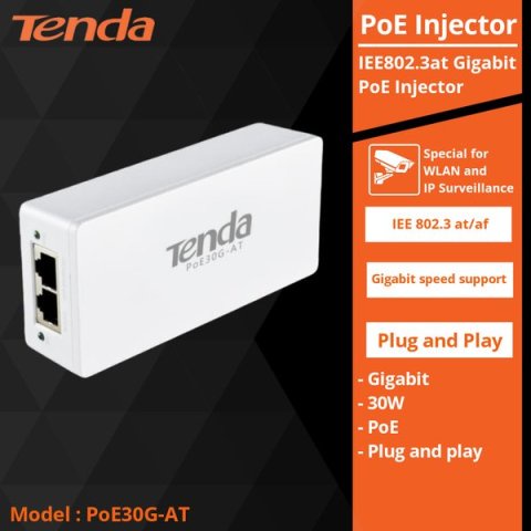 Tenda PoE30G-AT Adaptor POE Gigabit PoE Injector delivers up to 30W output Power