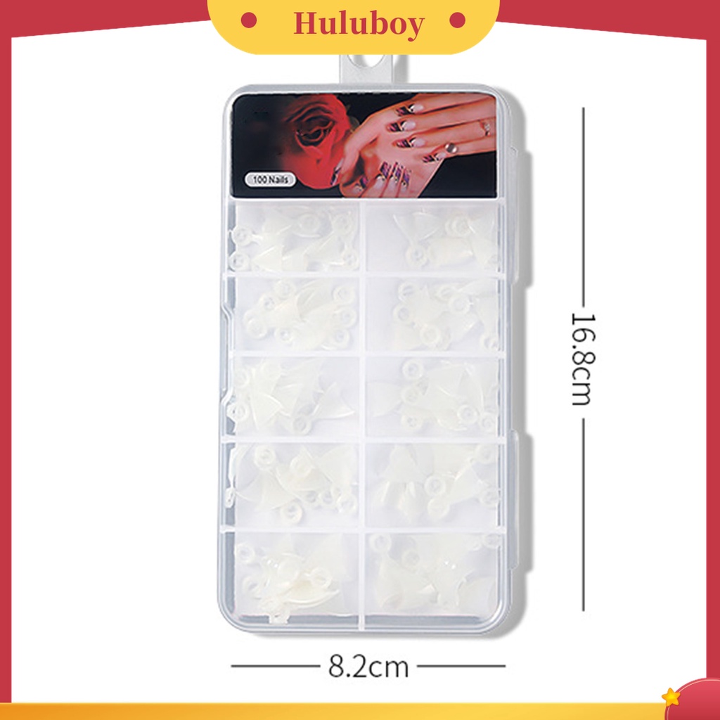 Huluboy Huluboy♡ 100pcs Kuku Palsu Extension Model Pendek Gaya Perancis Untuk Kecantikan