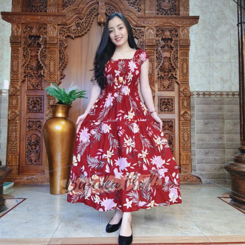 DRESS KERUT WANITA GAUN PANJANG SABRINA THALIA RAYON BALI TERLARIS