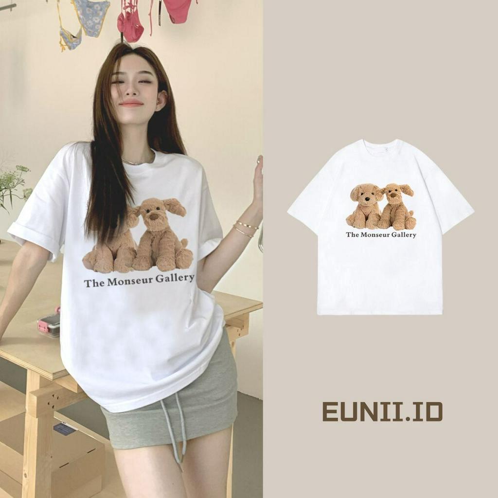 EUNII T-shirt Lengan Pendek Monseur Plush Dog Korean Style/Kaos Atasan Wanita/Baju Kaus Oversize Wanita/Kaos Wanita