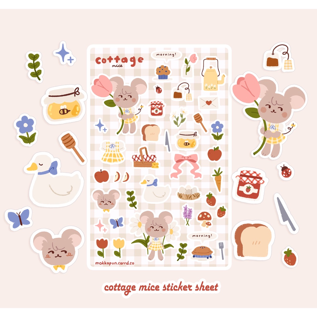 

MOKKAMERCH | Stiker Sheet Vinyl Kiss Cut | Original Character: Cottage Mice | Cottagecore, Diary, Scrapbook Bujo, Small Business, Lokal, Journal