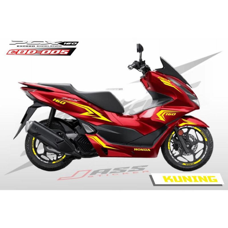 cutting sticker honda new pcx 160 body merah sticker Kuning + Sticker Velg