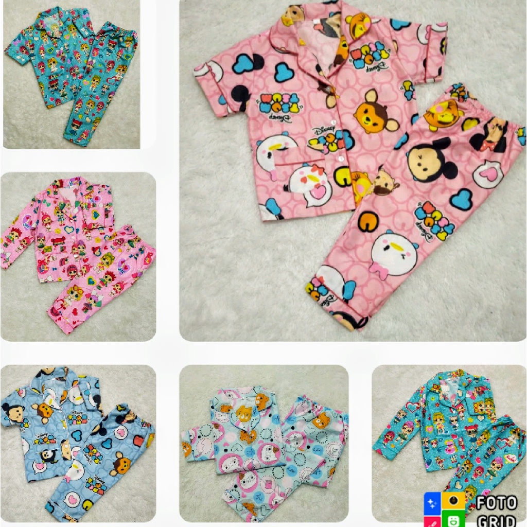 VeriFel Piyama Balita Cewek Katun Micro Impor Motif Kartun Karakter Promo Murah Setelan CP / PP Usia 1 th - 5 th