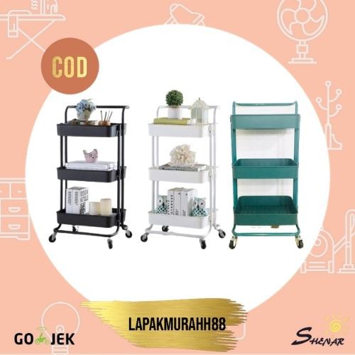 TROLEY / TROLI RACK MINI 3 SUSUN SERBAGUNA / TEMPAT PENYIMPANAN DENGAN RODA DAN PEGANGAN BAHAN ABS PLASTIC