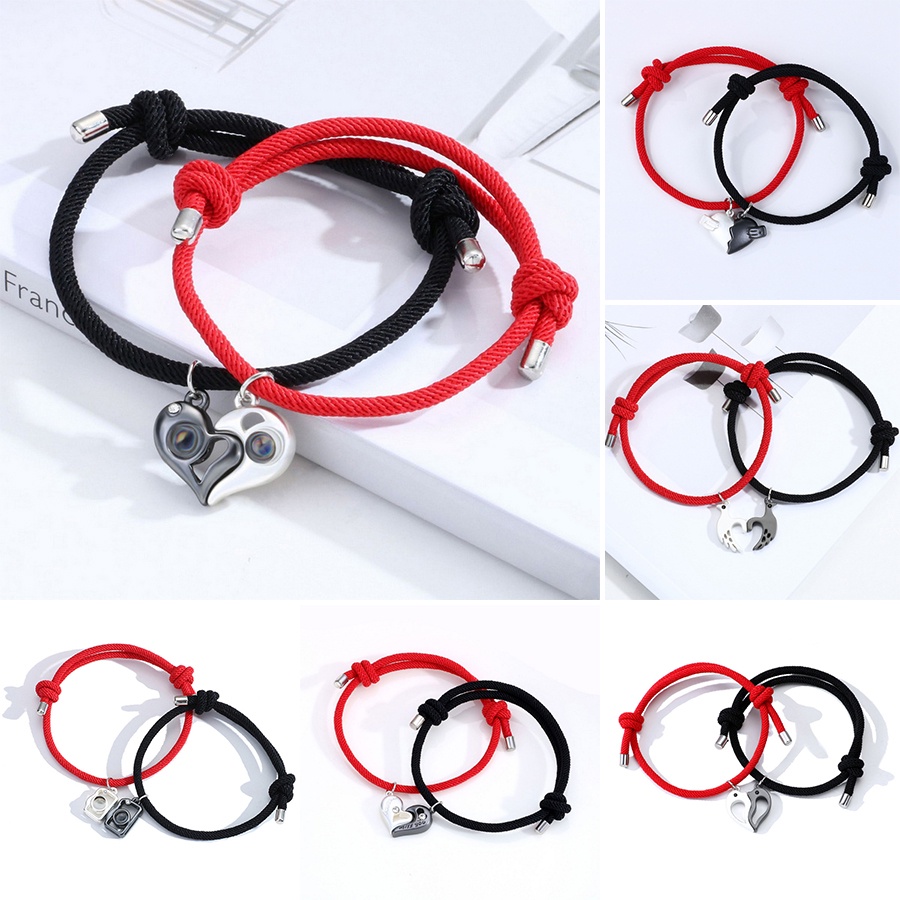 Set Gelang Tali Merah Dan Hitam Magnetik adjustable Untuk Pasangan