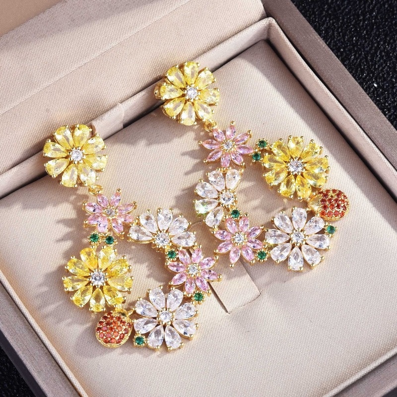 Beautiful All Match Inlaid Zircon Yellow Flower Earrings