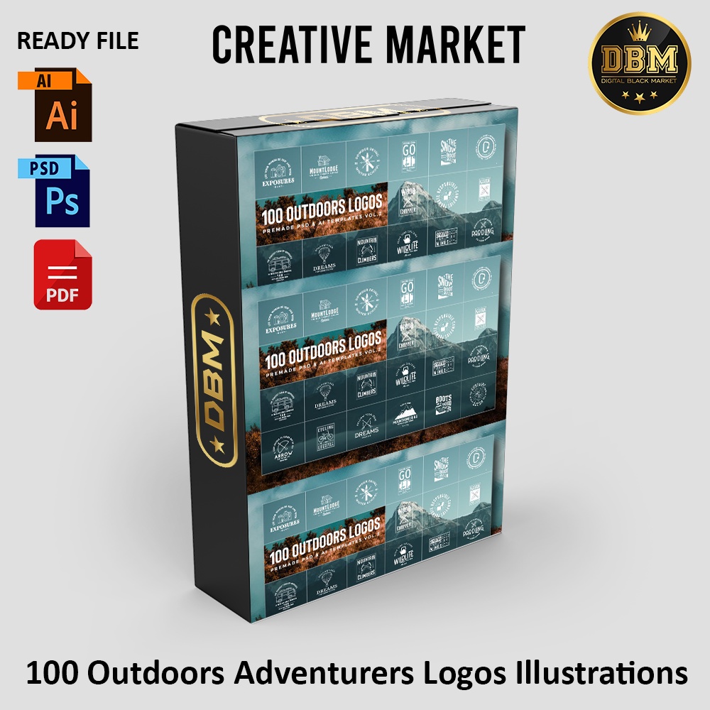 100 Outdoors Adventurers Logos Ilustrations - Photoshop &amp; Illustrator