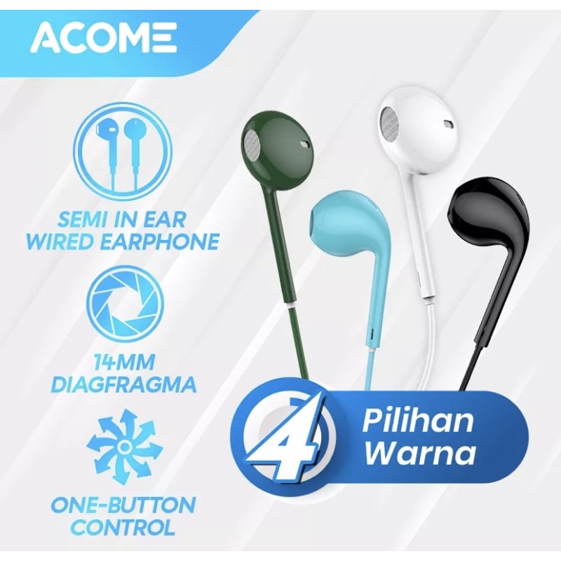 Acome Wired Earphone Headset 14mm Diafragma Clear  Audio Bass Head