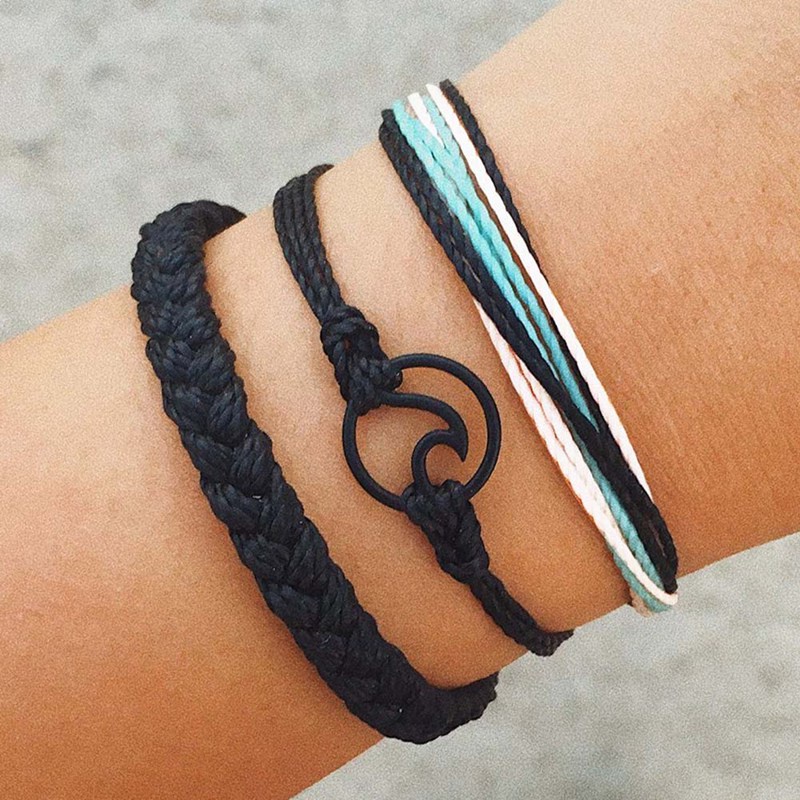 Fancyqube 3pcs / Set Gelang Tali Tenun Multilayer Handmade Gaya Bohemian Untuk Wanita