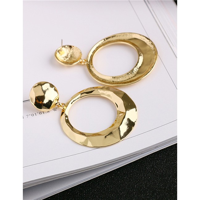 LRC Anting Tusuk Fashion Golden Alloy Diamond Geometric Stud Earrings D84669