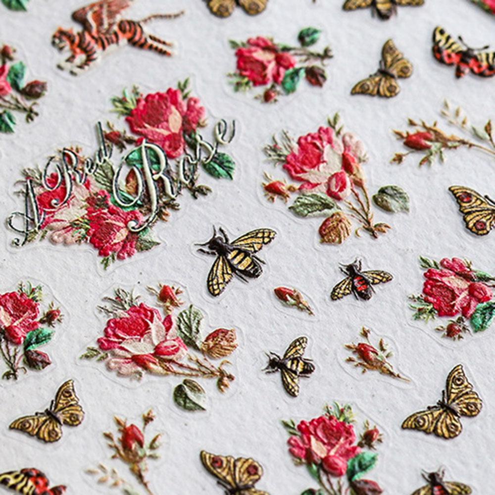 AUGUSTINA Agustin 5D Timbul Stiker Kuku Kupu-Kupu Tiga Dimensi Mawar Taman DIY Dekorasi Kuku