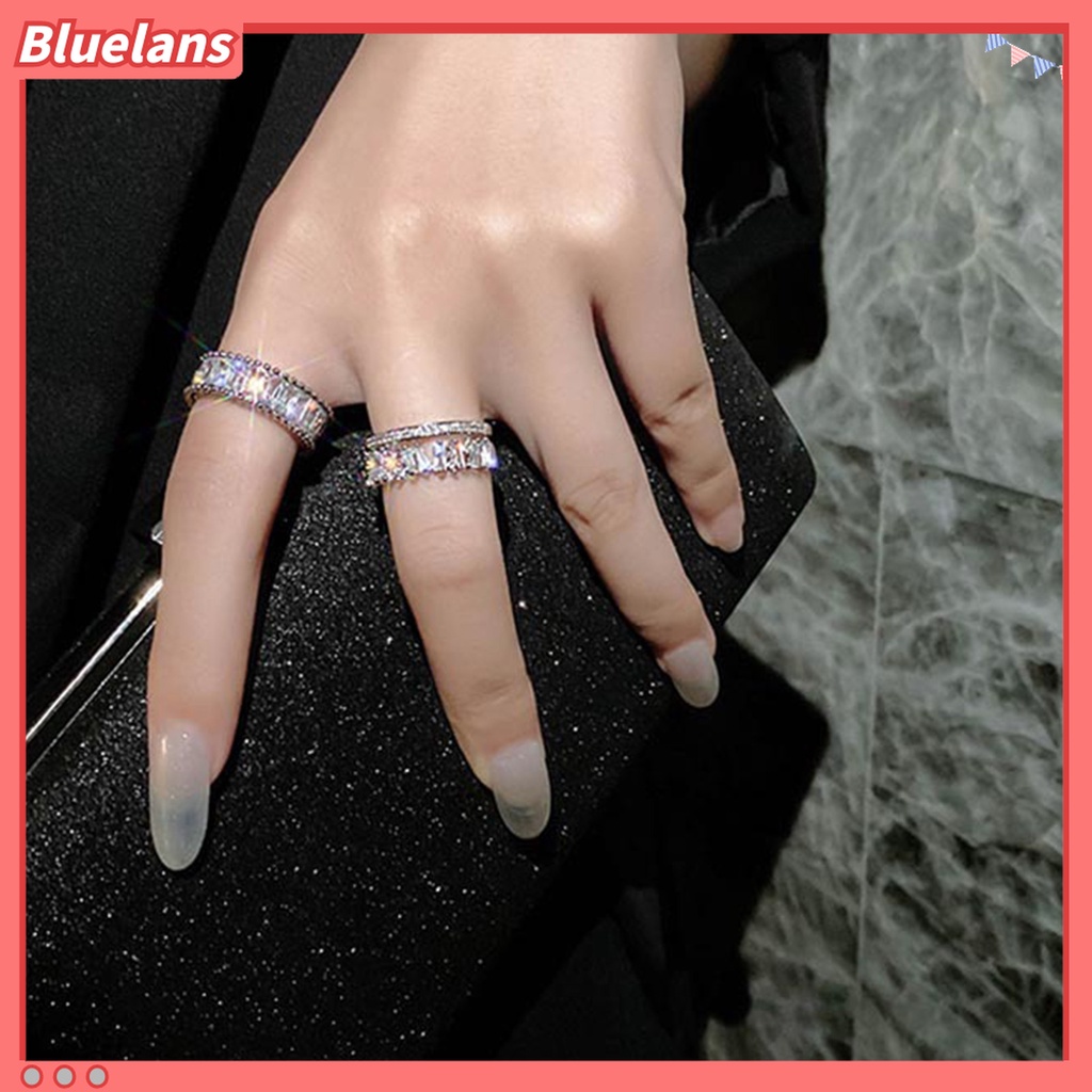 Cincin Berlian Imitasi Double Layer Model Terbuka Adjustable Untuk Wanita