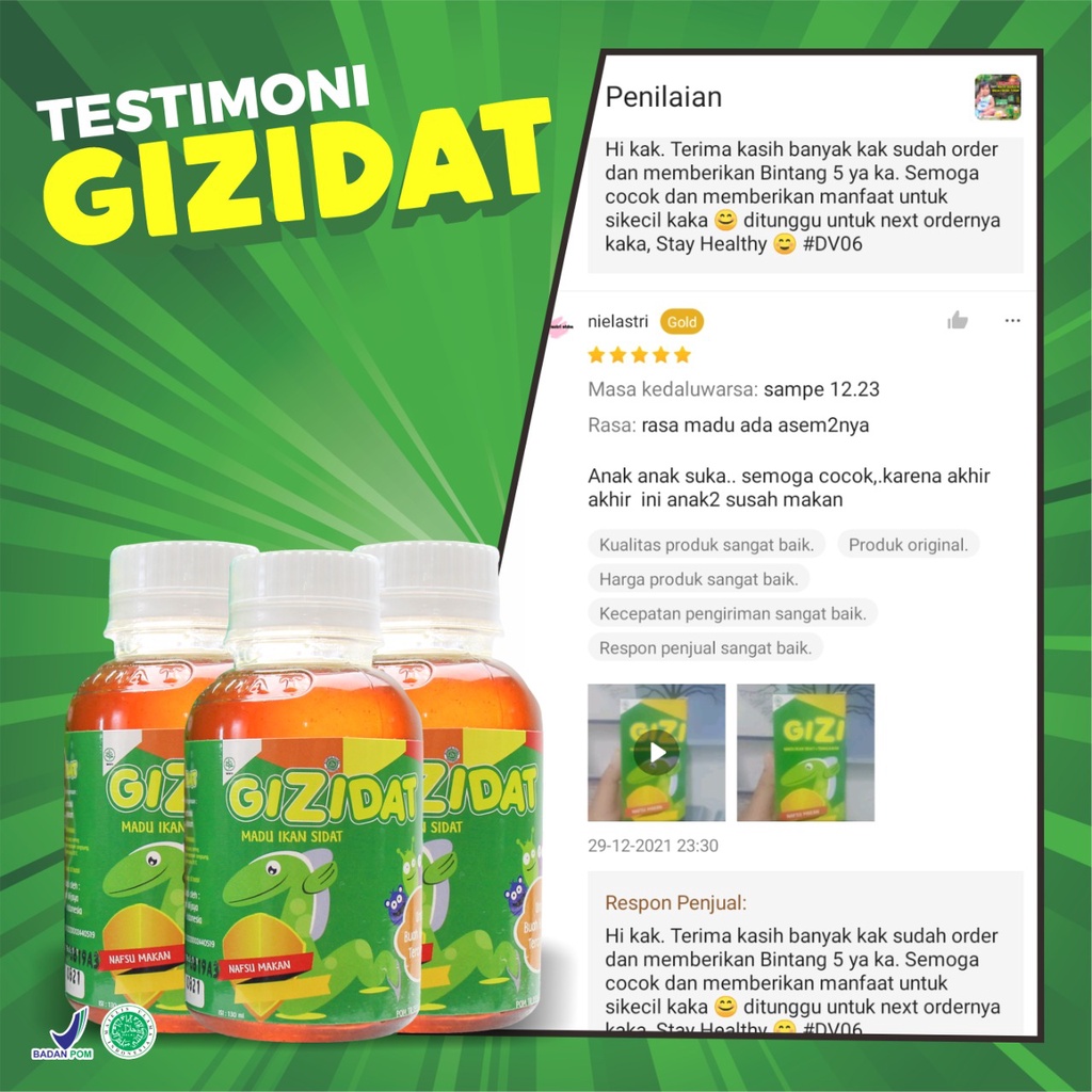 Gizidat Original || Multivitamin Penambah Nafsu Makan &amp; Berat Badan Anak Bayi – Suplemen Madu Ikan Sidat Rasa Manis Tanpa Efek Samping Tingkatkan Daya Tahan Tubuh Cerdaskan Otak Anak Tumbuh Kembang Masksimal Isi 130ml Gijidat Nutridat