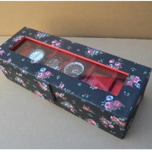 Box Jam Tangan isi 6 Motif BUNGA HITAM / kotak Jam Tangan dan Arloji