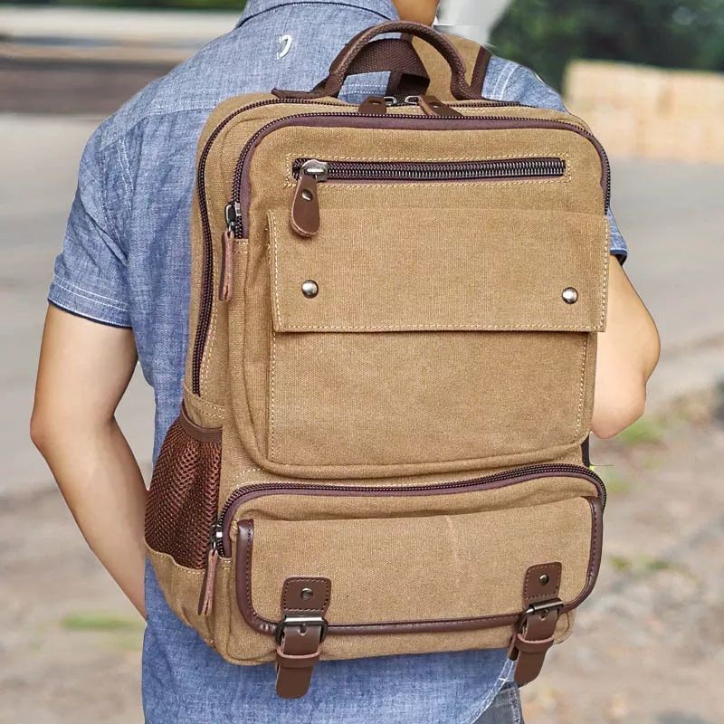 Tas Punggung Pria Kanvas  Tas Kuliah Kerja Kantoran Laptop 15inc Traveling Outdoor
