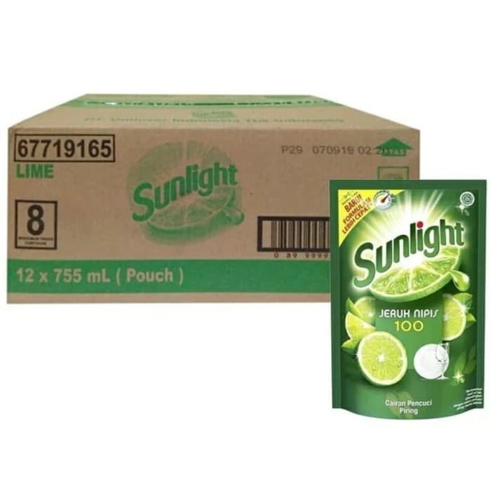 Sunlight Sabun Cuci Piring Jeruk Nipis 100 HALAL 1 Dus 12 Pcs 755 Ml