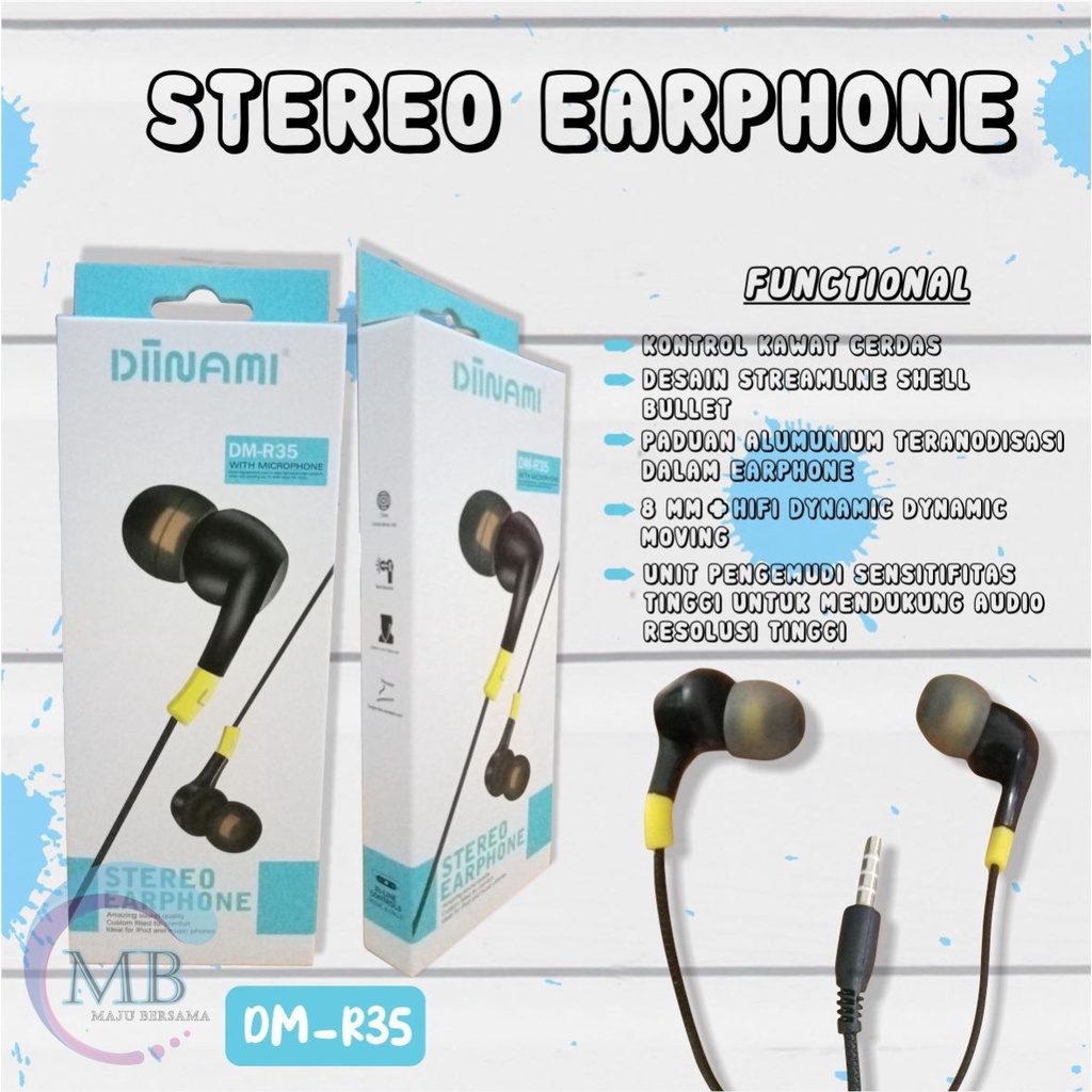 BM032 Headset EARPHONE DIINAMI R35 stereo Earphone Bass Android iPhone Original - Garansi 1 Tahun MB3532