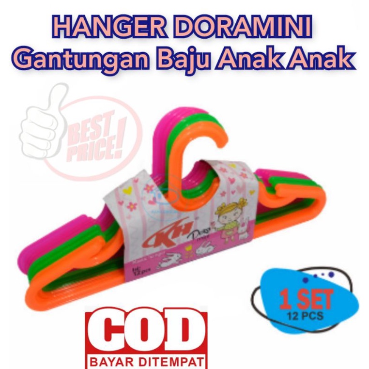 12 PCS GANTUNGAN HANGER BAJU BAYI ANAK KECIL MURAH GANTUNGAN BAJU MINI DORAMINI DORA KH PLASTIC