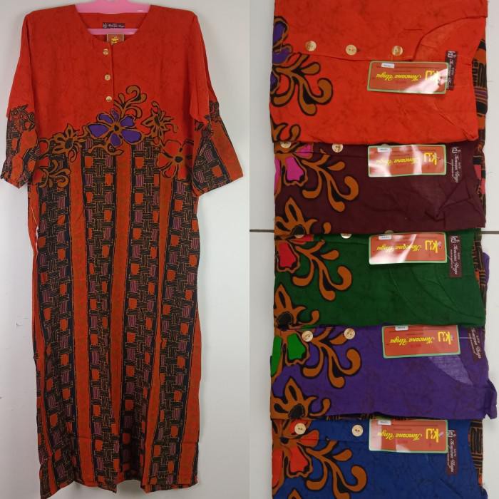 Daster Kencana Ungu Lengan Panjang Pola Label Coklat