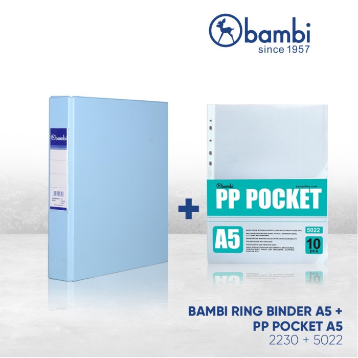 

Bundling 1 Gratis 1 Bambi Ring Binder A5 Free PP Document Pocket A5 kode 2230-5022