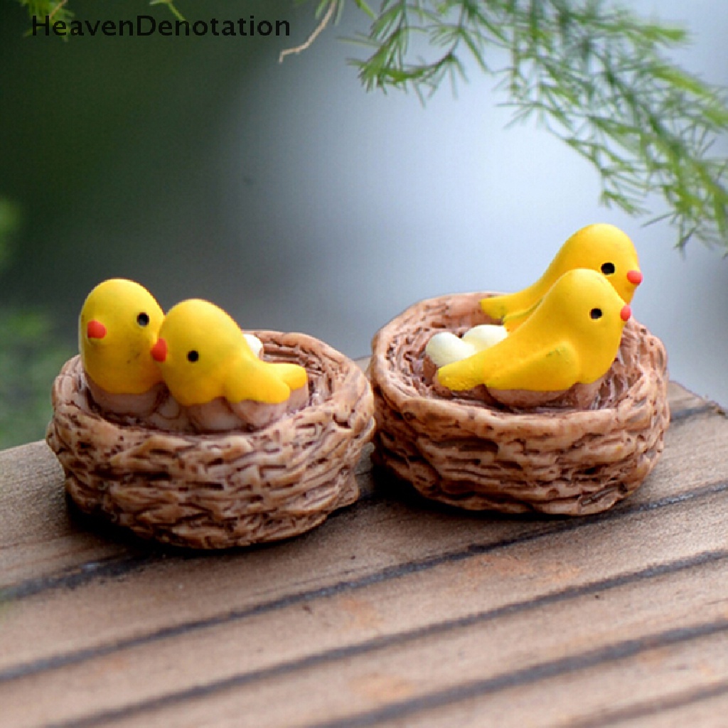 [HeavenDenotation] Mini nest with birds fairy garden miniatures gnomes moss terrariums resin crafts figurines for home decoration accessories