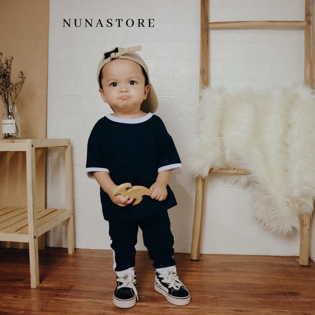 Nuna Store baju anak perempuan baju anak laki laki / Setelan Polos KAOS LIST PANJANG / setelan unisex Usia 0-3 Tahun