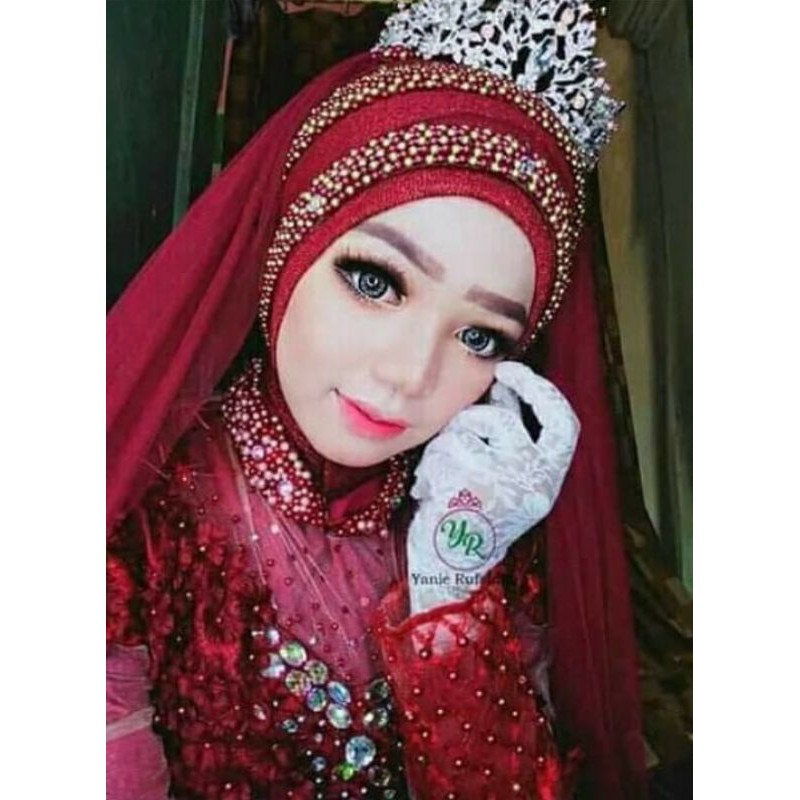 Veil Slayer pengantin tiga susun kerudung selendang jilbab pengantin payet mutiara hijab pengantin jilbab akad bride baru untuk gaun wedding pengantin fashion veile terbaru