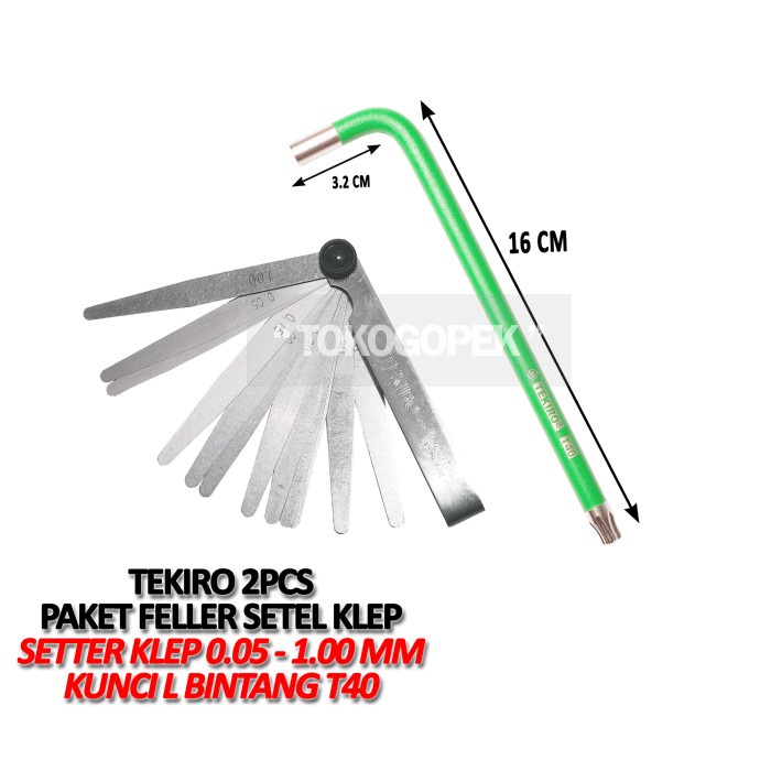 PAKET 2PCS TEKIRO FEELER GAUGE 13 BLADES + KUNCI L BINTANG KLEP T40