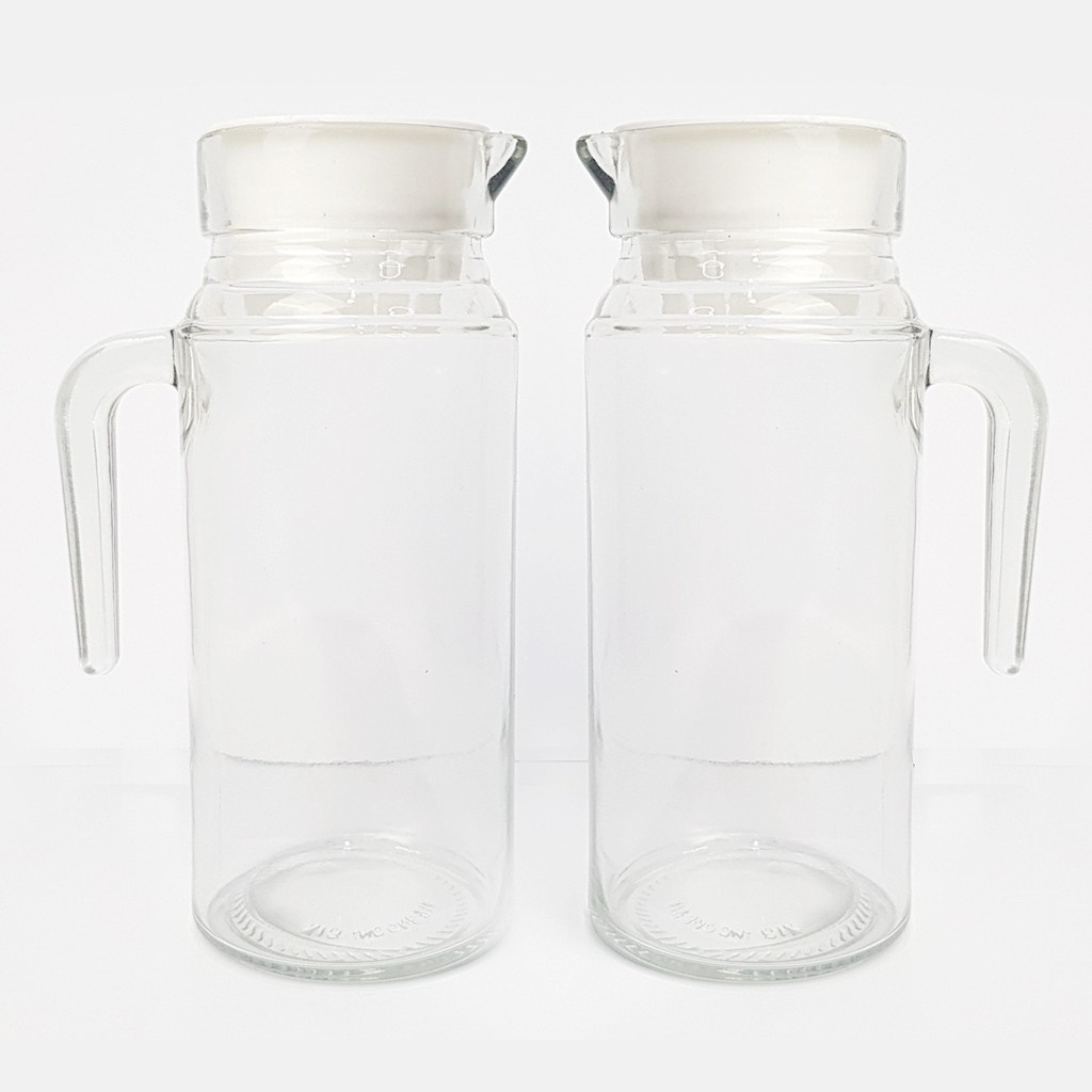 Pitcher Kaca 1Liter Bentuk Bulat / Eskan Air Minum / Eskan Kaca / Botol Kaca / Wadah Air Minum