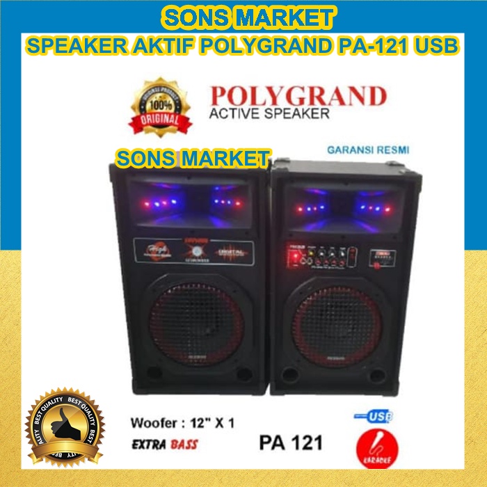 SPEAKER AKTIF POLYGRAND PA-121 PA 121 USB Bluetooth 2 Pcs 12 inch