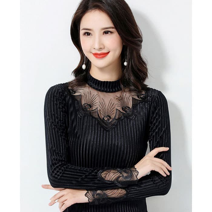 Baju Atasan Blouse Korea Fashion Wanita Lengan Panjang #026 - Hitam