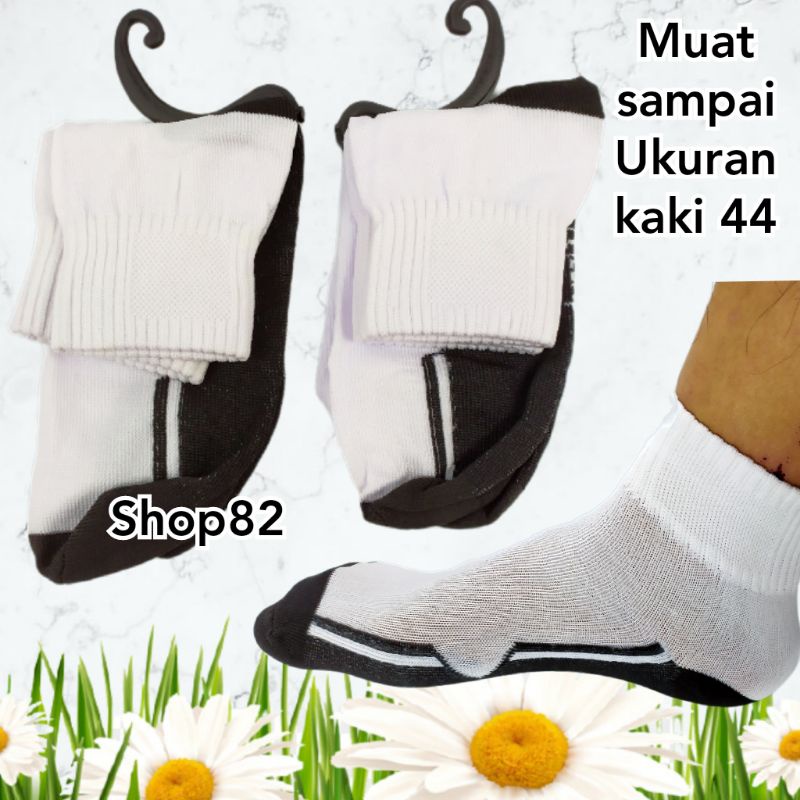 Kaos kaki pendek sport tebal telapak hitam putih 6 pasang computer katun running polos ankle pria