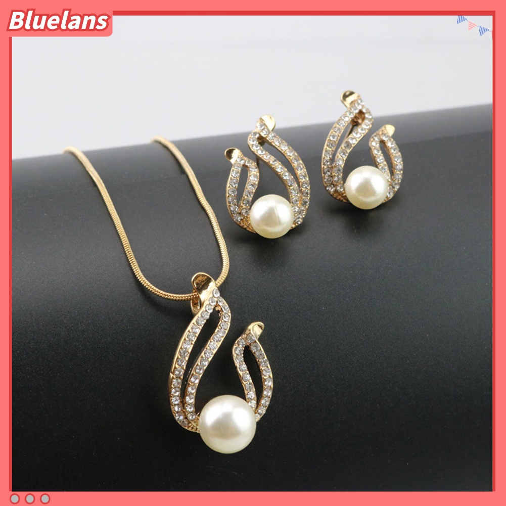 Bluelans Faux Pearl Water Drop Charm Pendant Earrings Necklace Socialite Lady Jewelry Set