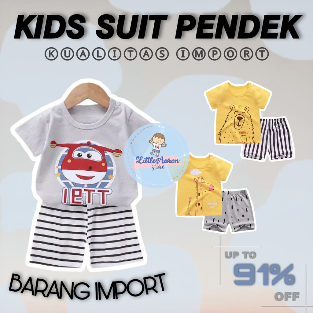 LittleAaron KIDS SUIT PENDEK Setelan Anak Bahan Kaos Lengan + Celana Berkualitas Import ebv cewek new1