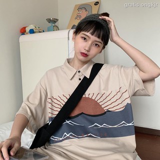  Kaos  Polo  Wanita Lengan Pendek Model Longgar Gaya Jepang  