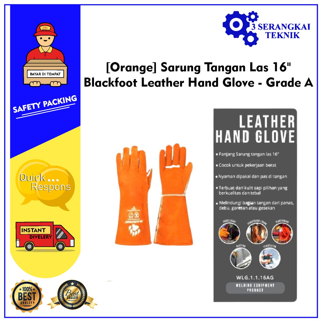 [Orange] Sarung Tangan Las 16&quot; Blackfoot Leather Hand Glove - Grade A