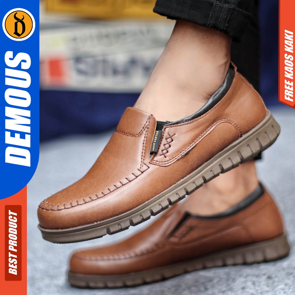 Sepatu Formal Casual Pria Slip On Kulit Pu Pantofel Kerja Kantor Hitam Demous Blena