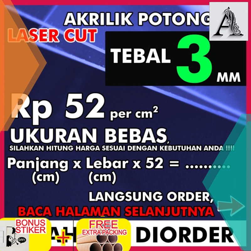 

Terlaris Potongan Acrylic/Akrilik GLOSSY Custom Laser 3 MM