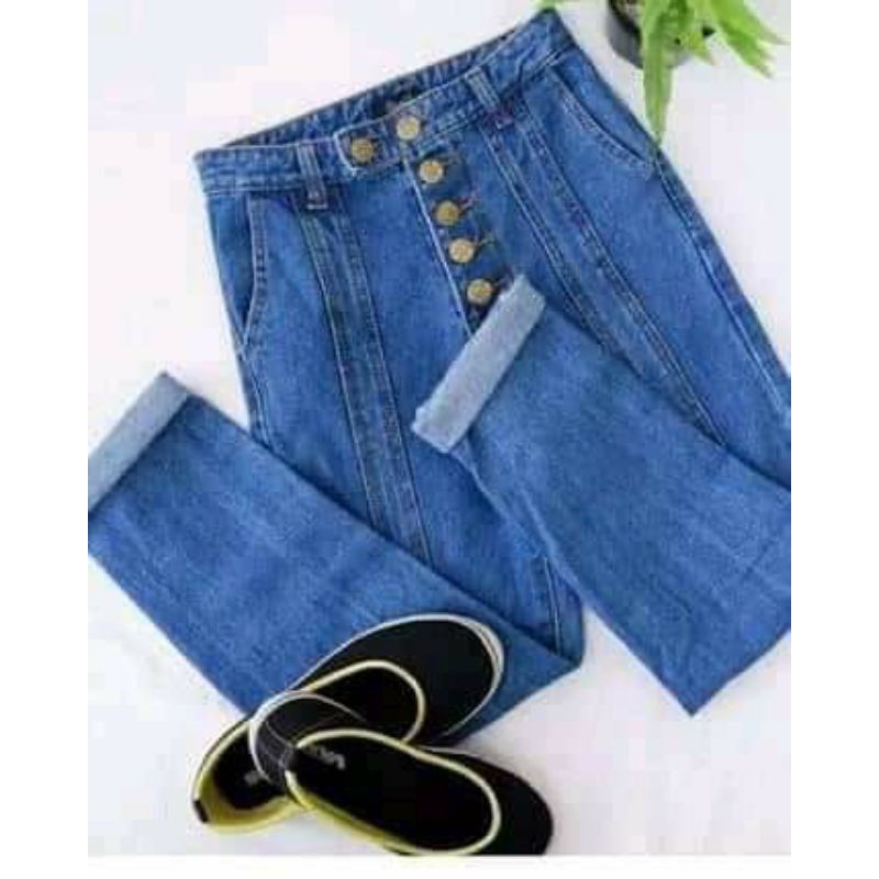 FREE BELT/ BOYFRIEND JEANS WANITA/ BOYFRIEND LINE BUTTON JEANS WANITA/TULANG/KANCING