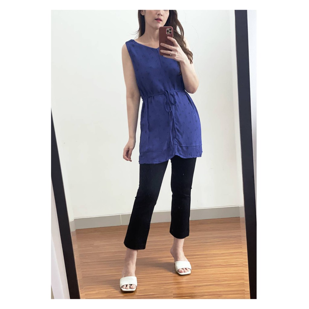 Prologue blue sleeveless wrinkle cotton tunik