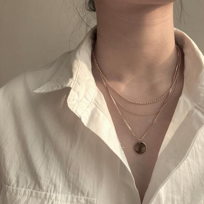 Kalung Multilayer Bentuk Disk | Kalung Bahan Stainless Steel | Aksesoris Wanita