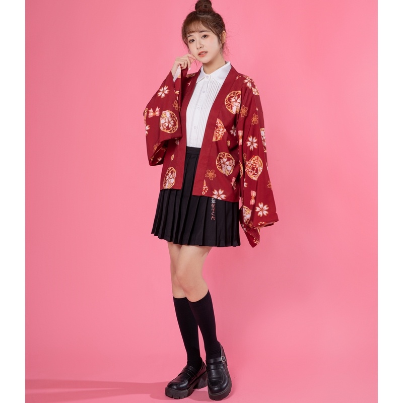 COD 2022 New Fashion Loose Japanese Style Street Red Cardigan Kimono Wanita Jepang Harajuku Kimono Longgar Pria Pakaian 2023