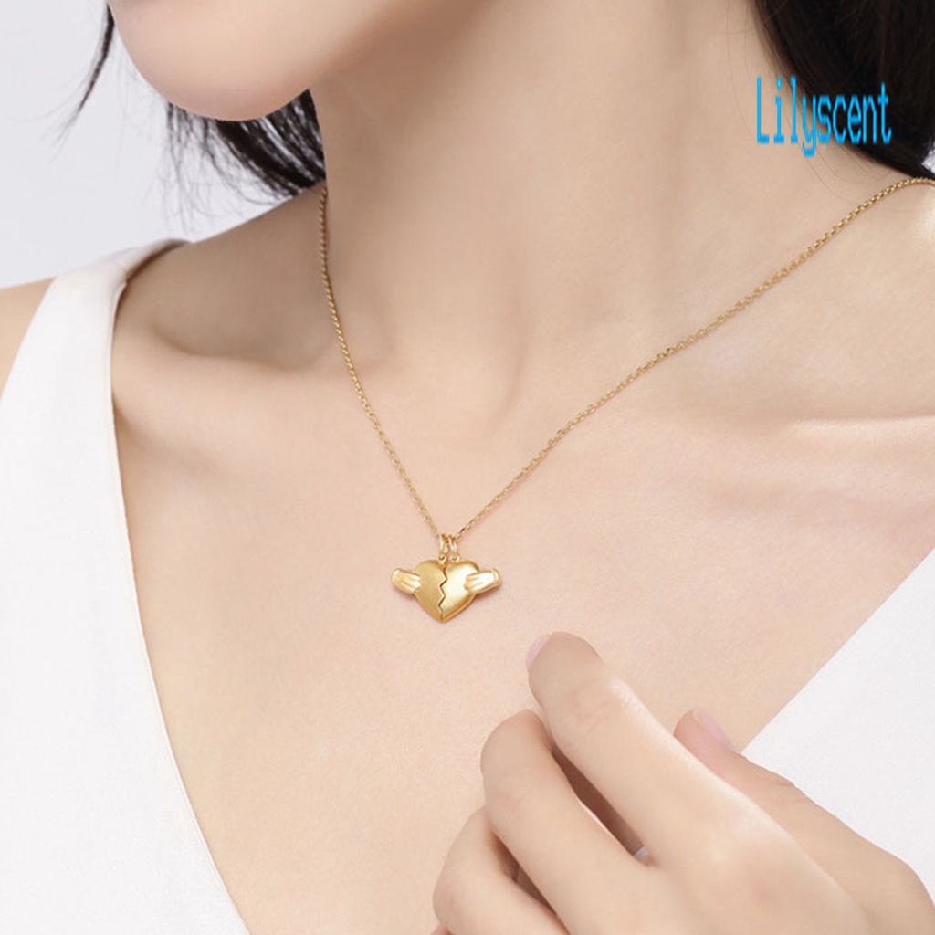 1 Pasang Kalung Liontin Bentuk Hati Bahan Alloy Magnet Untuk Pasangan