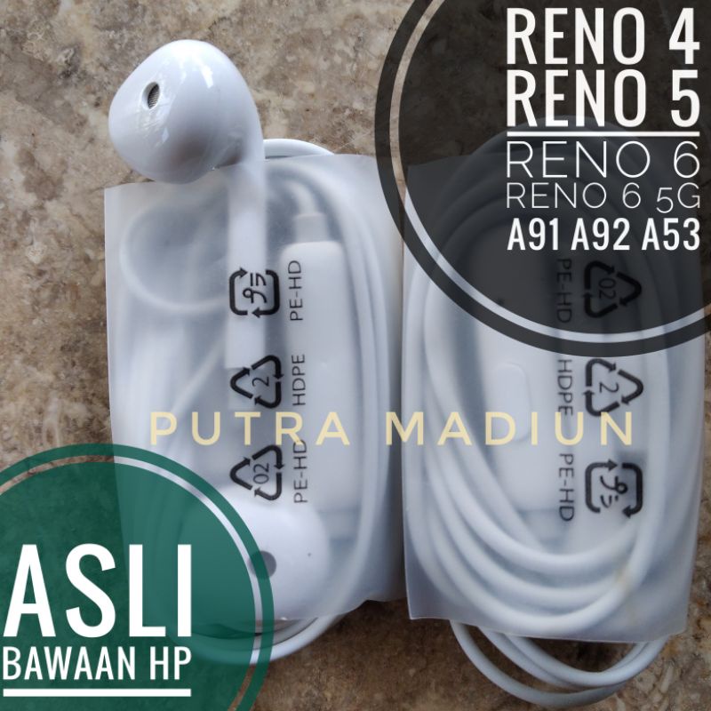 Headset Asli Original Ori Cabutan Copotan bawaan hp Ori Oppo Reno 5 5g 5f Reno 6 reno 6 5g Reno 4 Re