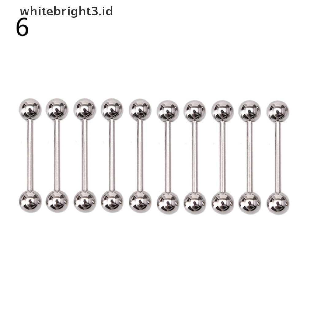 (whitebright3.id) 10pcs Anting Tindik Lidah / Puting Bentuk Barbel Bahan Stainless steel