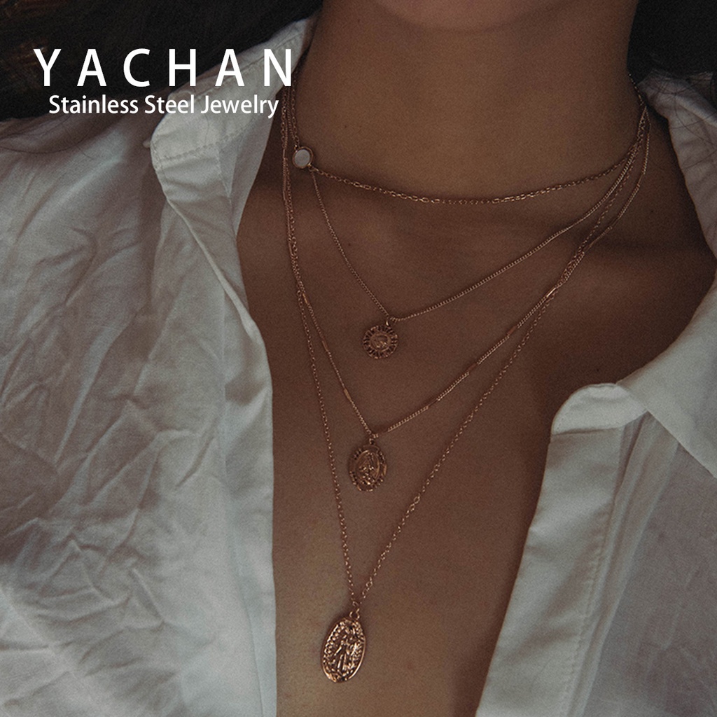 Diy logam geometris gelombang air rantai kalung wanita fritillary multi-lapisan twin paduan kalung w