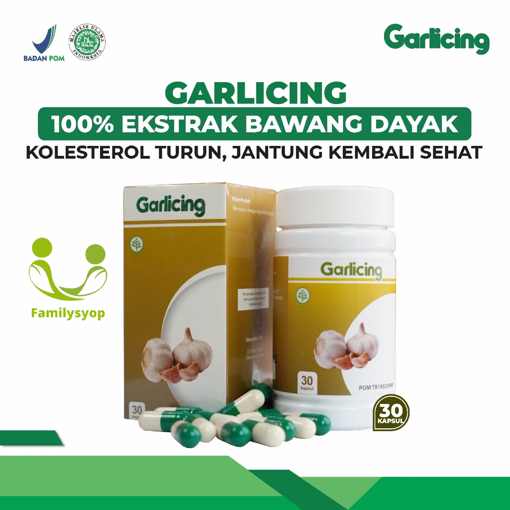 Garlicing - Herbal Ekstrak Bawang Putih Dayak Turunkan Kolesterol Kolestrol &amp; Darah Tinggi Perkuat Tulang Turunkan Resiko Kanker Isi 30 Kapsul